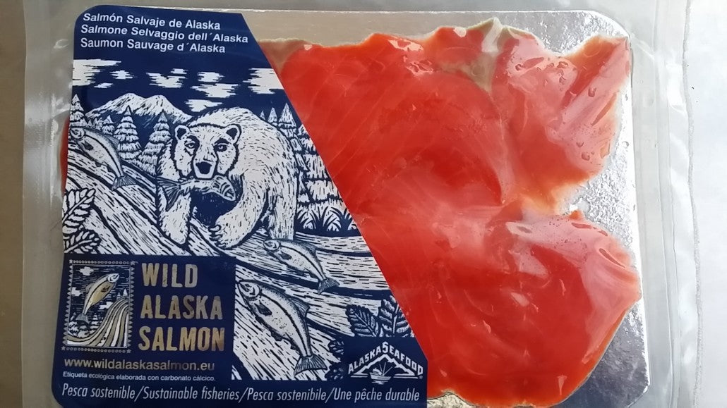 Filetto di salmone selvaggio Sockeye d'Alaska affumicato, senza pretagli, congelato e sottovuoto, da 800g